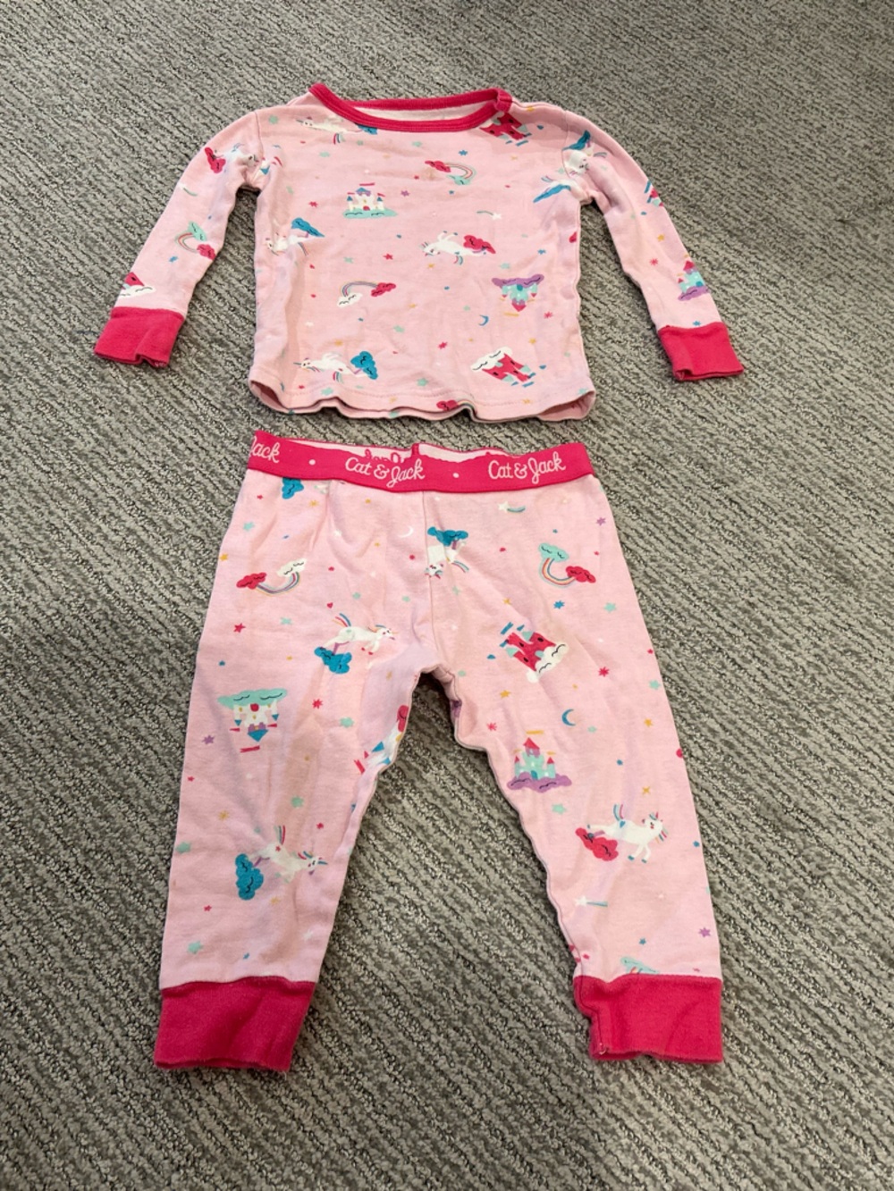 Cat & Jack Pink Unicorn & Castle Pajama Set with Fuchsia Trim
